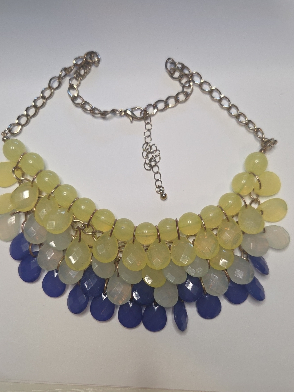 Yellow & Blue Faceted Teardrop Bib Necklace